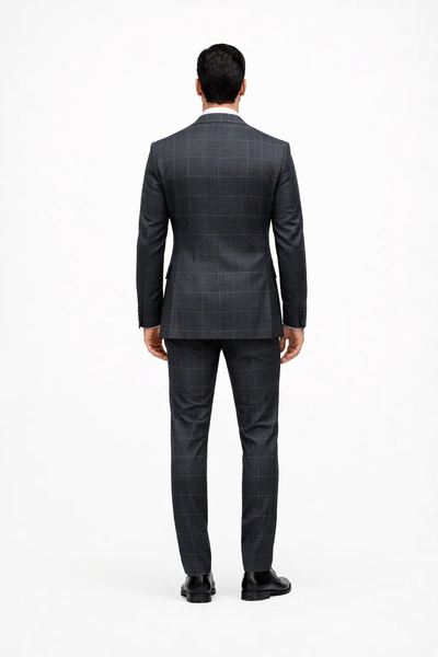 Navy Wool Baggy Pleated Suit by Rossiman