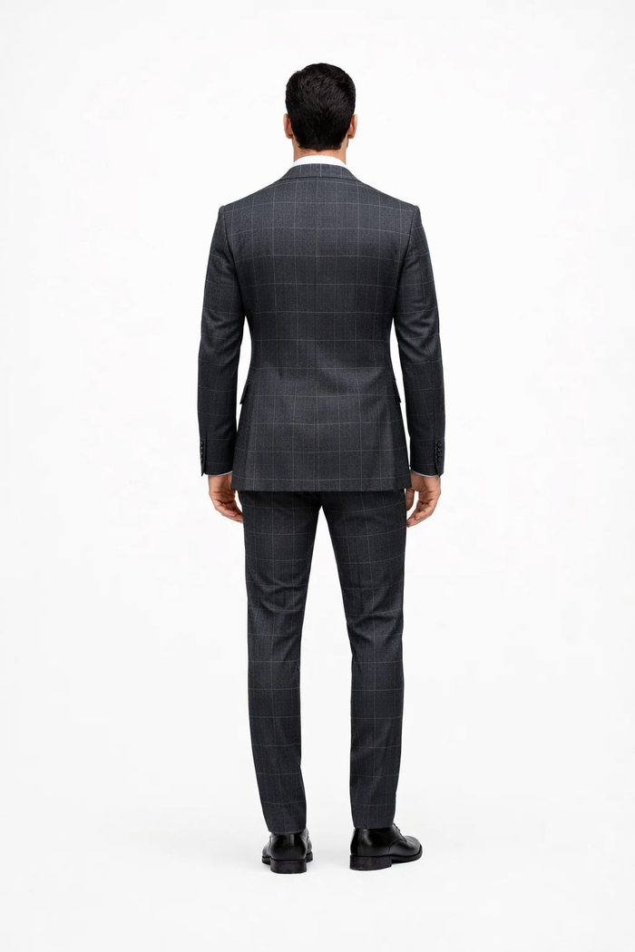 Navy Wool Baggy Pleated Suit by Rossiman