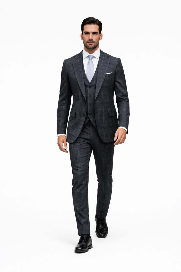 Navy Wool Baggy Pleated Suit by Rossiman
