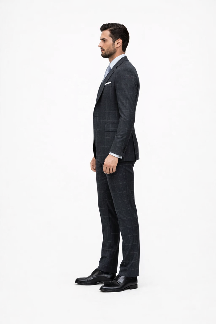 Navy Wool Baggy Pleated Suit by Rossiman