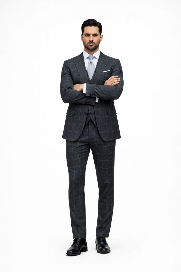 Navy Wool Baggy Pleated Suit by Rossiman