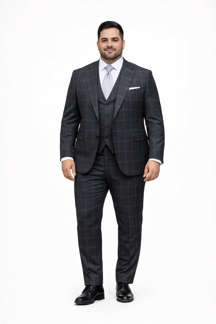 Navy Wool Baggy Pleated Suit by Rossiman