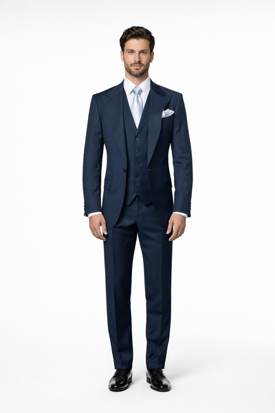 Navy Wool Baggy Pleated Suit by Rossiman