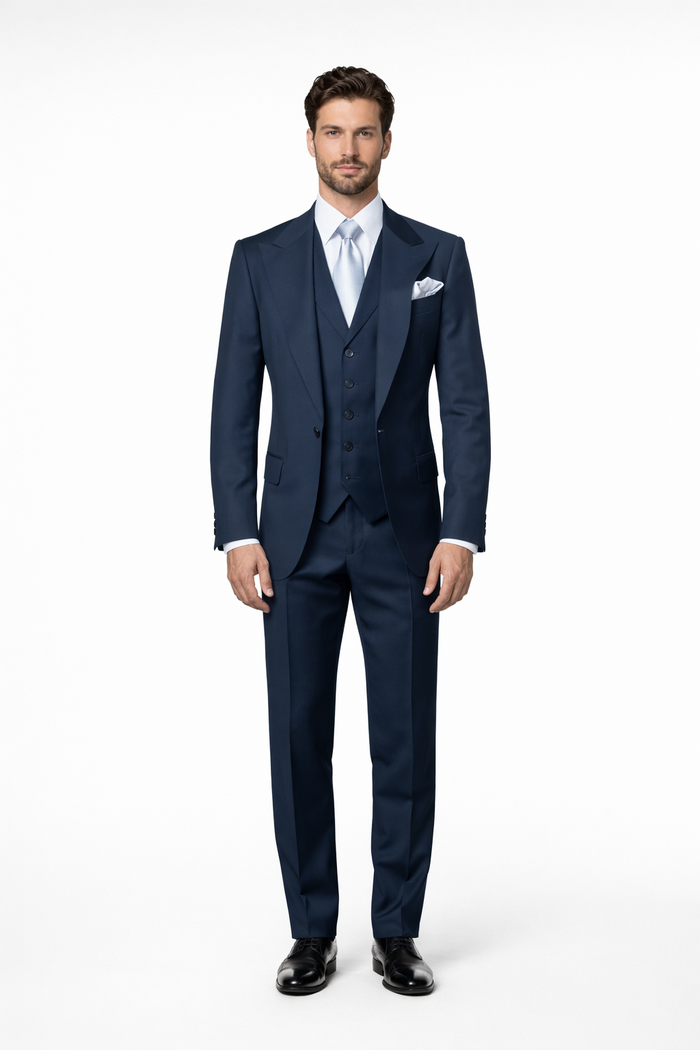 Navy Wool Baggy Pleated Suit by Rossiman