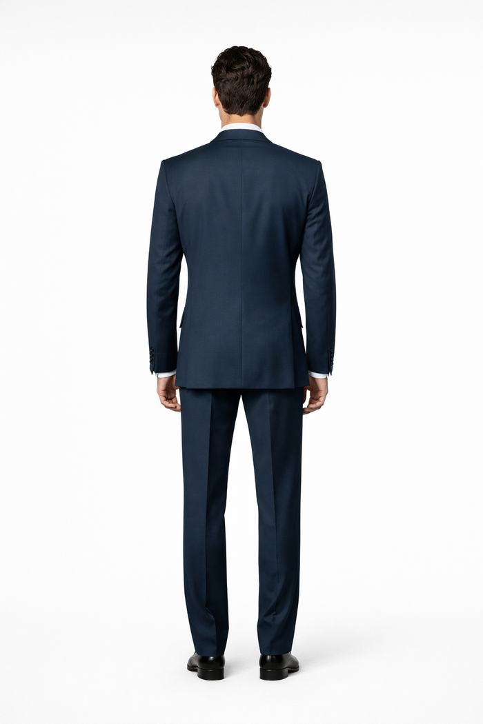 Navy Wool Baggy Pleated Suit by Rossiman