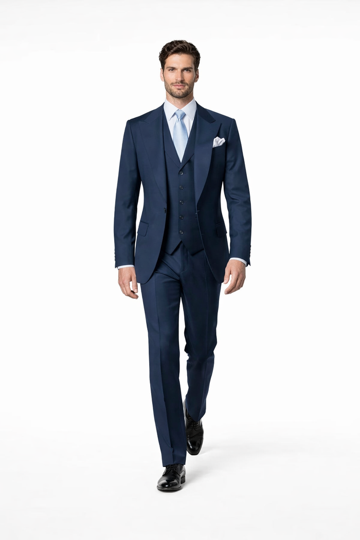 Navy Wool Baggy Pleated Suit by Rossiman