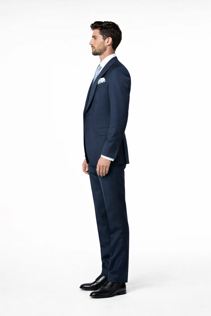 Navy Wool Baggy Pleated Suit by Rossiman
