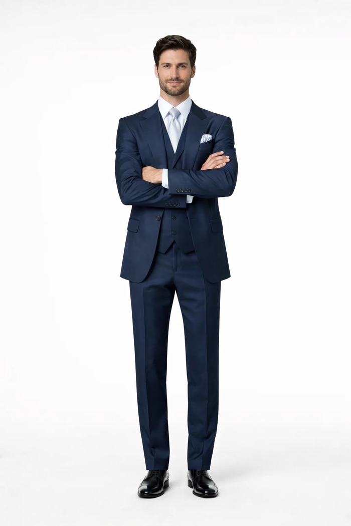 Navy Wool Baggy Pleated Suit by Rossiman