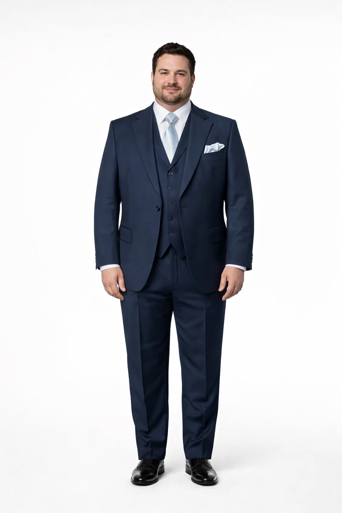 Navy Wool Baggy Pleated Suit by Rossiman