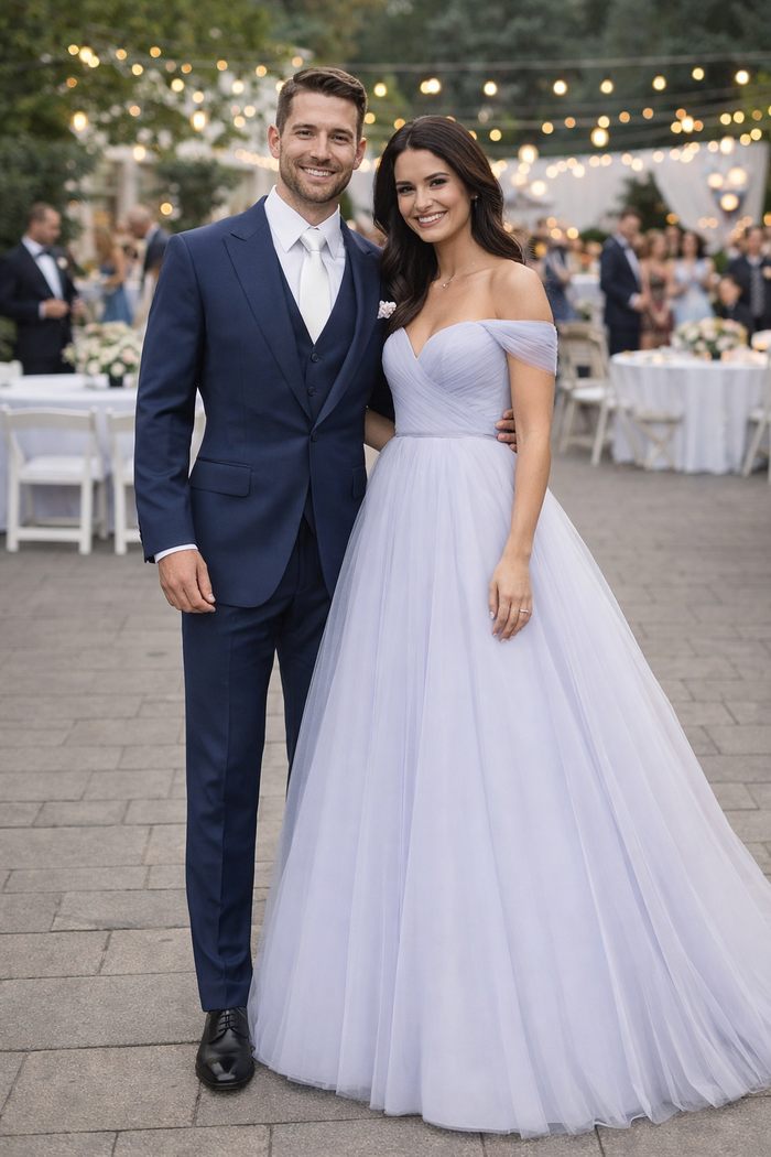 Navy Wool Baggy Pleated Suit by Rossiman