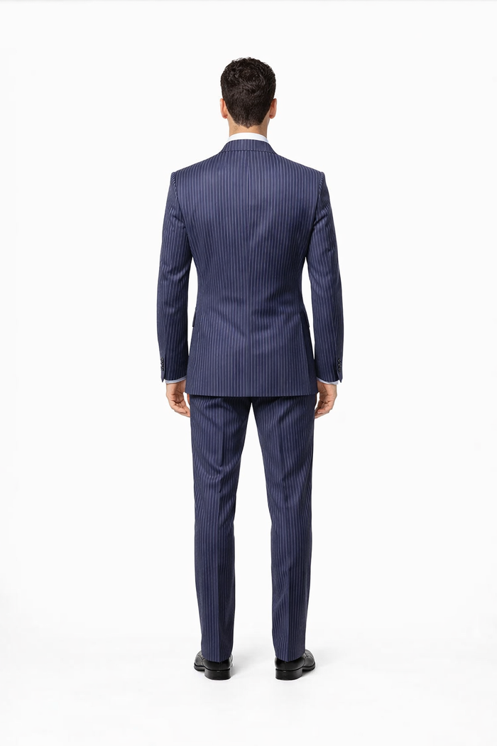 Rossiman Navy Pinstripe Wool Suit - Classic Fit