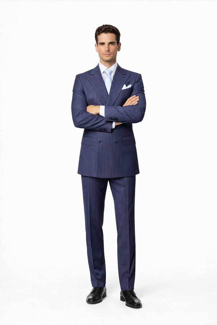 Rossiman Navy Pinstripe Wool Suit - Classic Fit