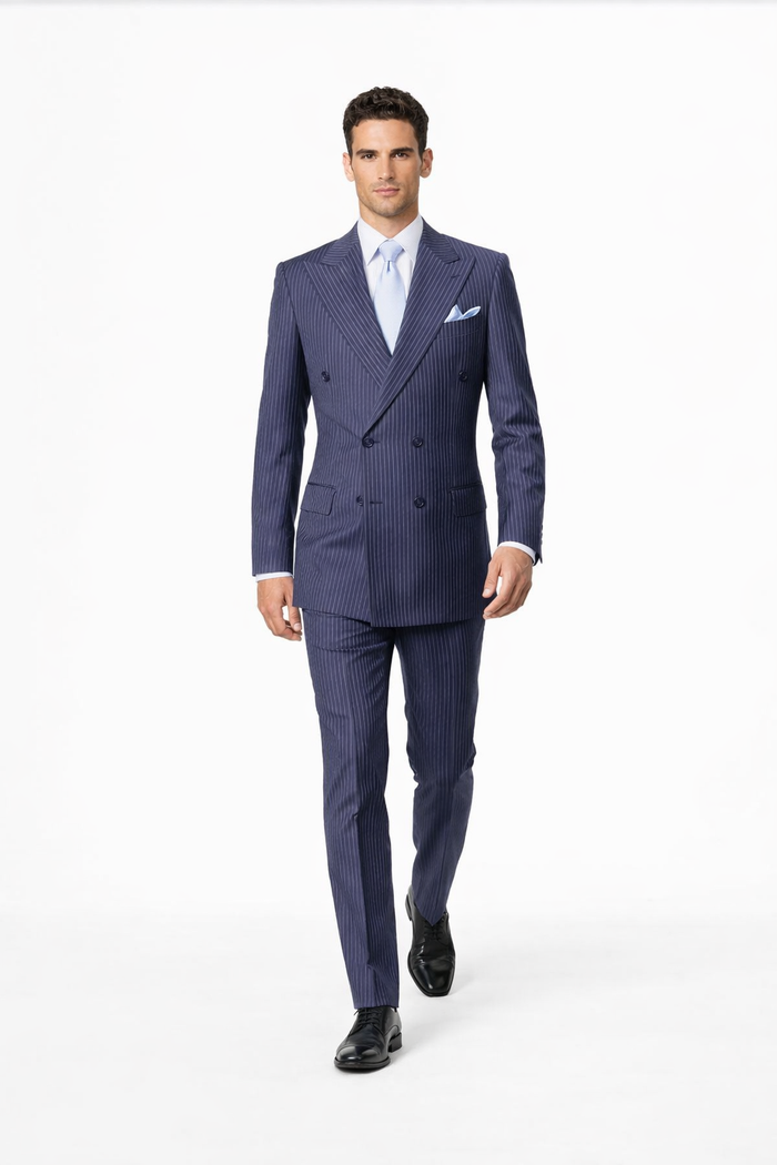 Rossiman Navy Pinstripe Wool Suit - Classic Fit