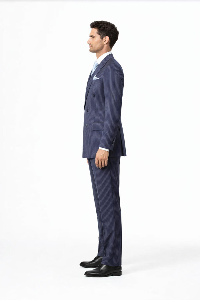 Rossiman Navy Pinstripe Wool Suit - Classic Fit