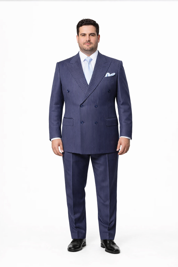 Rossiman Navy Pinstripe Wool Suit - Classic Fit