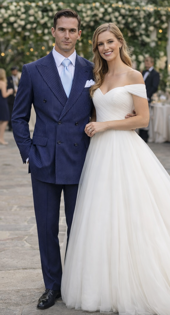 Rossiman Navy Pinstripe Wool Suit - Classic Fit