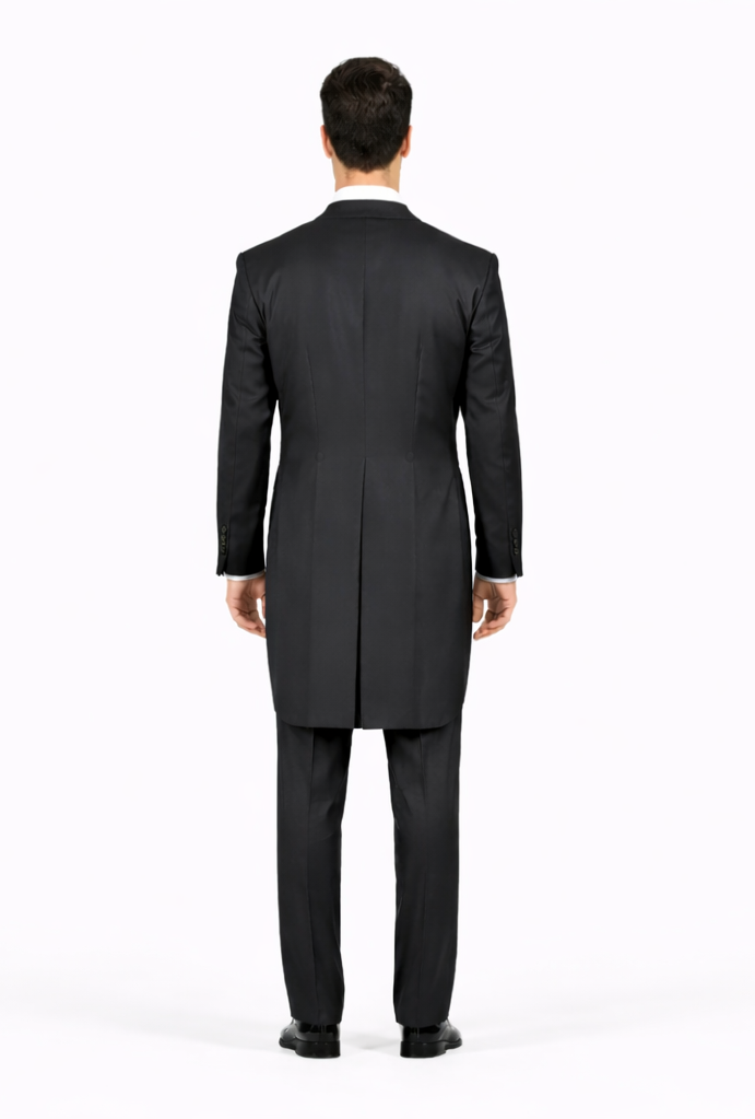 Super 150's Black Peak Tailcoat Tuxedo Jacket with the tail suit