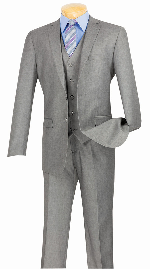 Medium Gray Slim 3 Piece Suit - 2 Button
