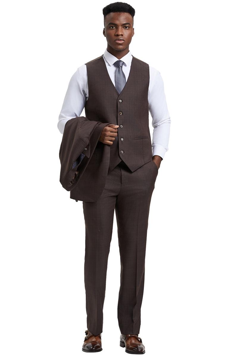 Stacy Adams Brown Windowpane Plaid Suit