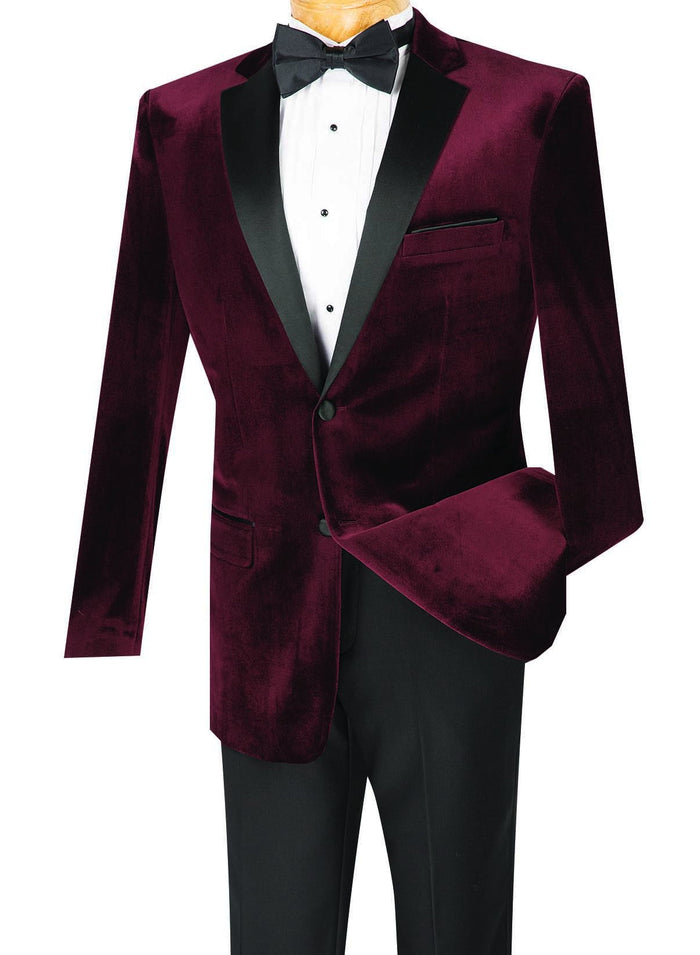 Slim Fit Velvet Tuxedo Two Piece in Wine