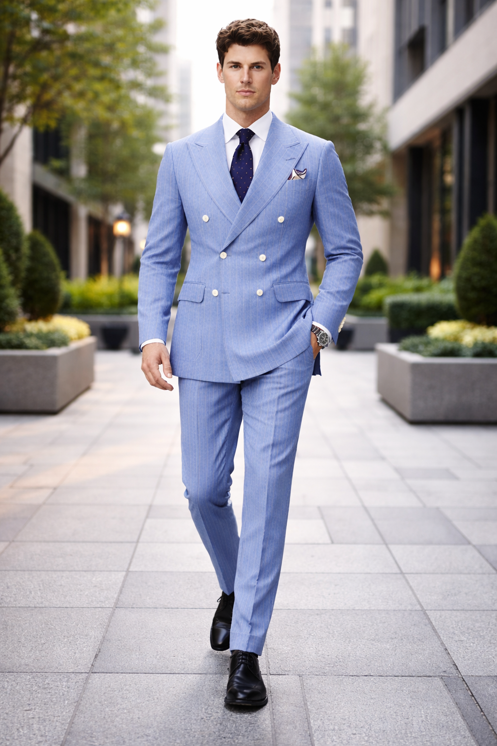 Sky Blue Stripe - Double Breasted Pinstripe Suit