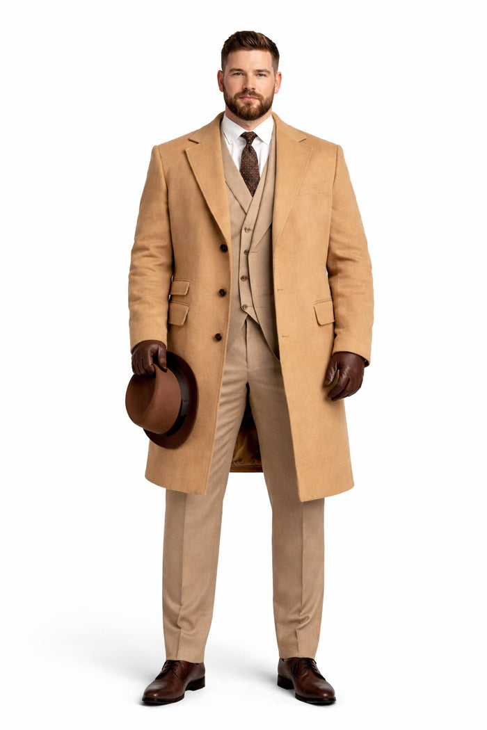 Michael Gray Tan Suit & Camel Overcoat Costume
