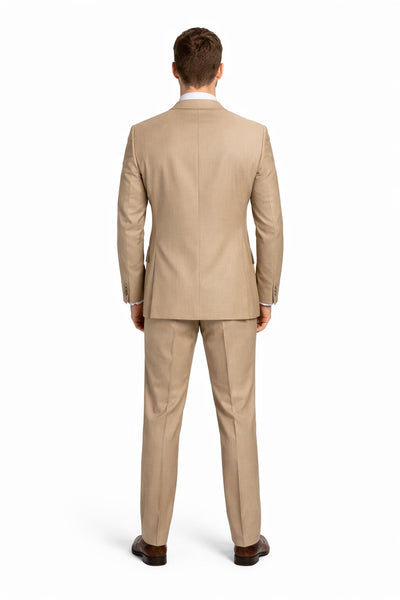Mens Tan Modern Fit Tiglio Wool Suit – Classic Two-Button Tailored Suit