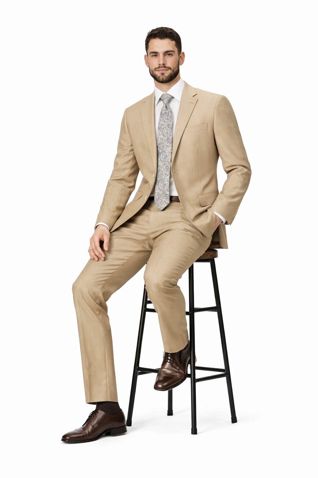 Mens Tiglio Tan Slim Fit Wool Suit – Modern Two-Piece Tailored Suit