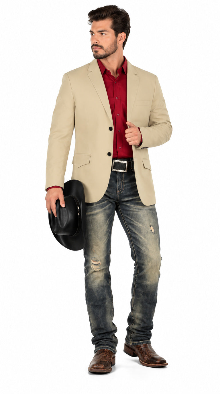 Mens SUEDE Cowboy Blazer Ultra Slim Fit LAM-511 in Color Pearl