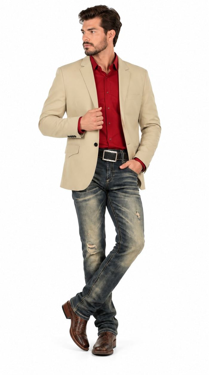 Mens SUEDE Cowboy Blazer Ultra Slim Fit LAM-511 in Color Pearl