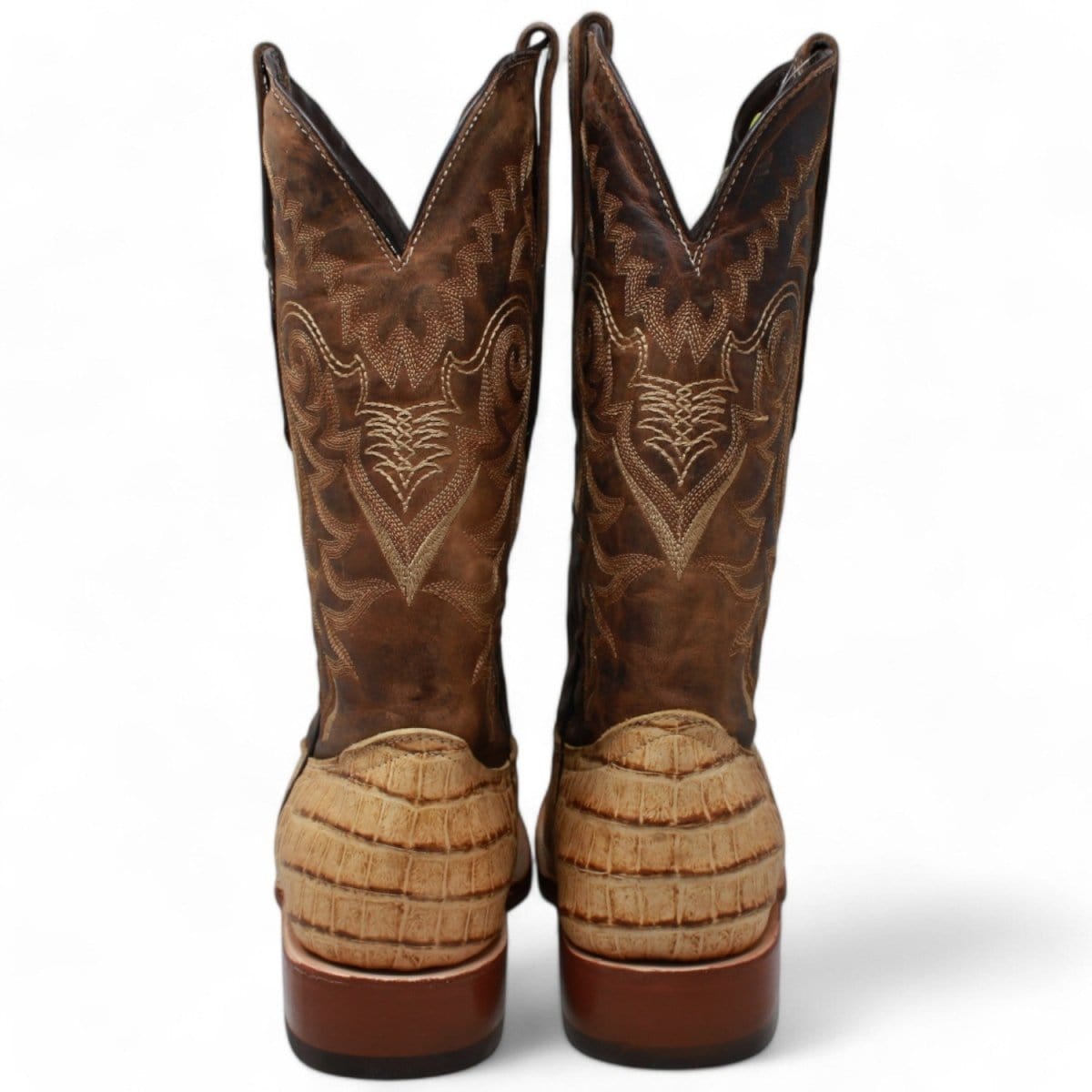 Men's genuine Caiman Tail And Deer Skin European Square Toe Short Boots With Zipper