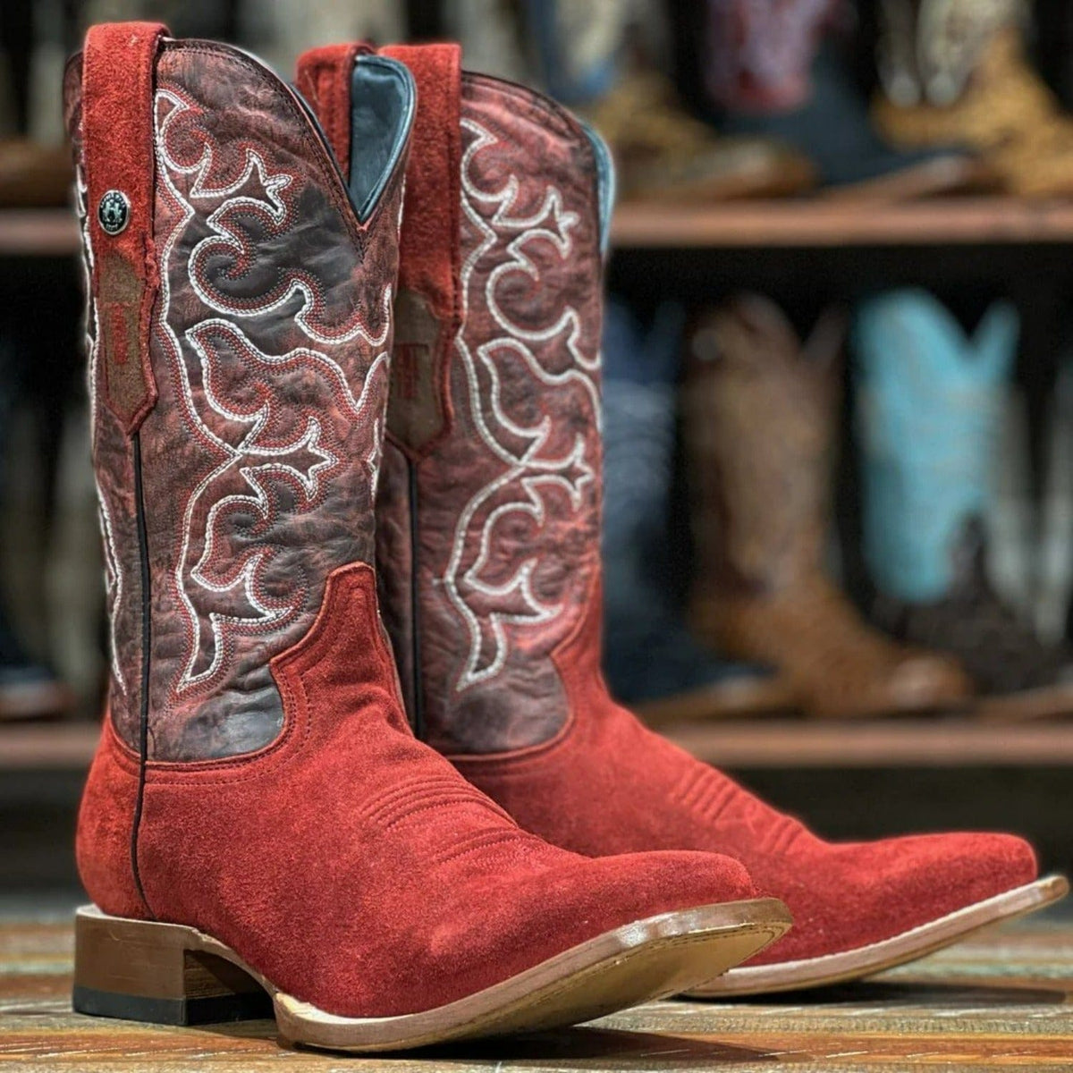 Men's genuine Caiman Tail Skin Biker Boots Black Cherry Color