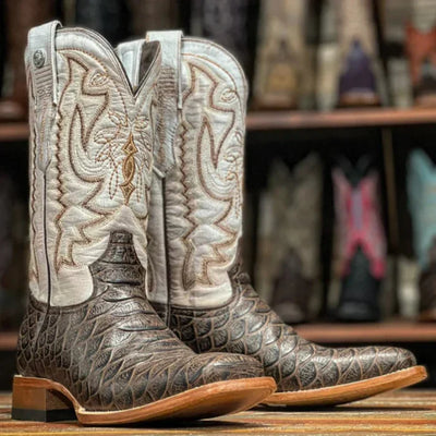 Men's Beau Python Print Square Toe Boots Brown
