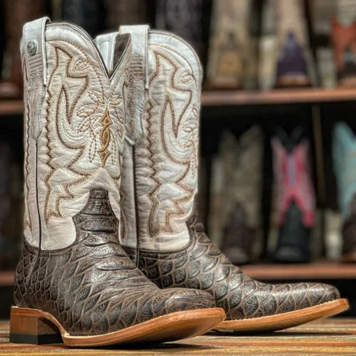 Men's Beau Python Print Square Toe Boots Brown