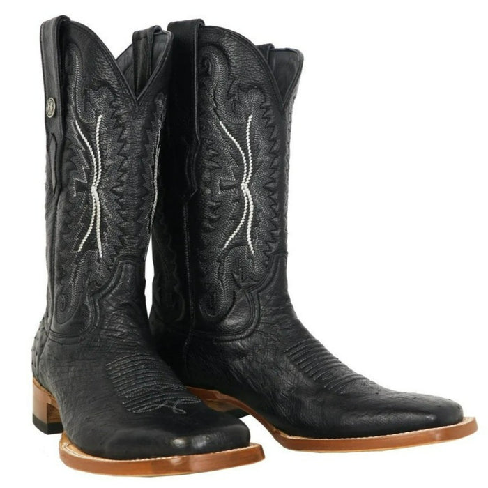 Men's Bexar Genuine Smooth Ostrich Square Toe Boots Black