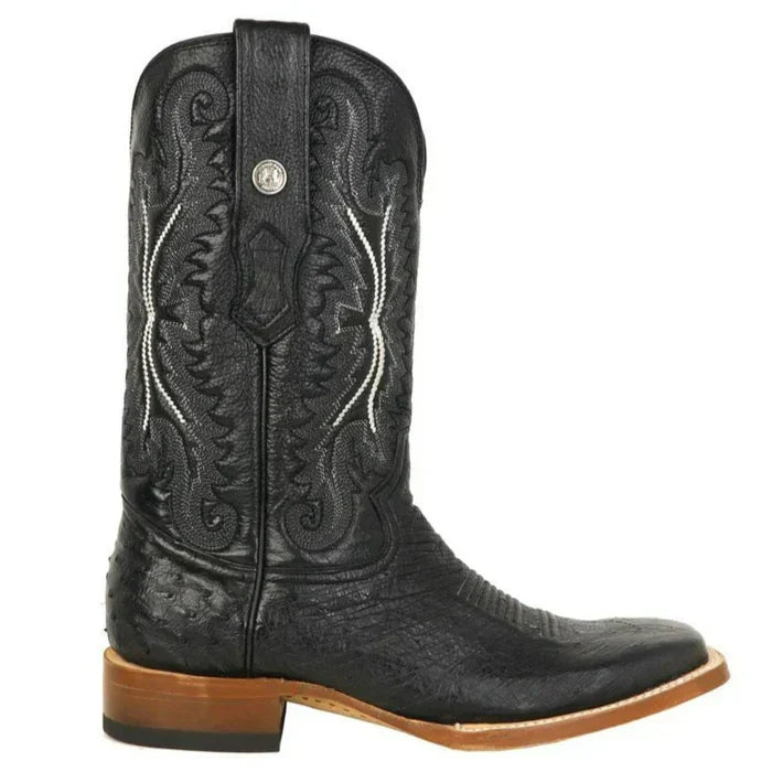 Men's Bexar Genuine Smooth Ostrich Square Toe Boots Black