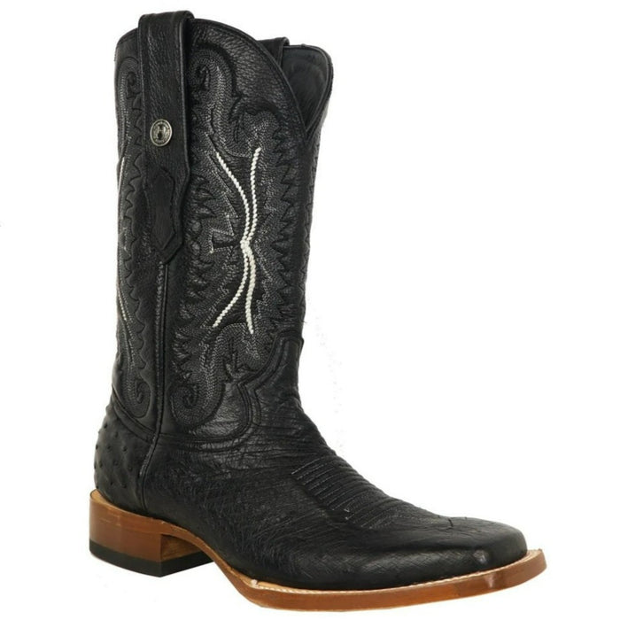 Men's Bexar Genuine Smooth Ostrich Square Toe Boots Black