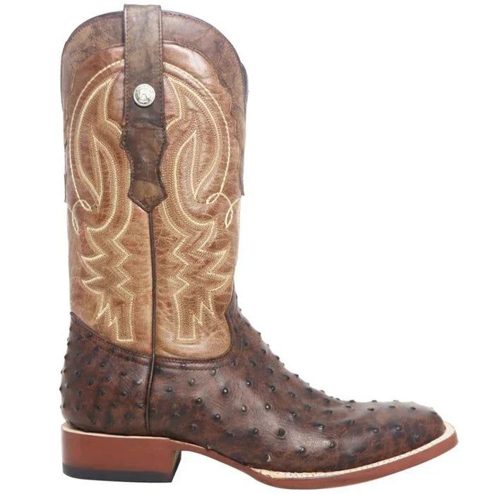 Men's Big Cabin Print Ostrich Square Toe Boots Chocolate