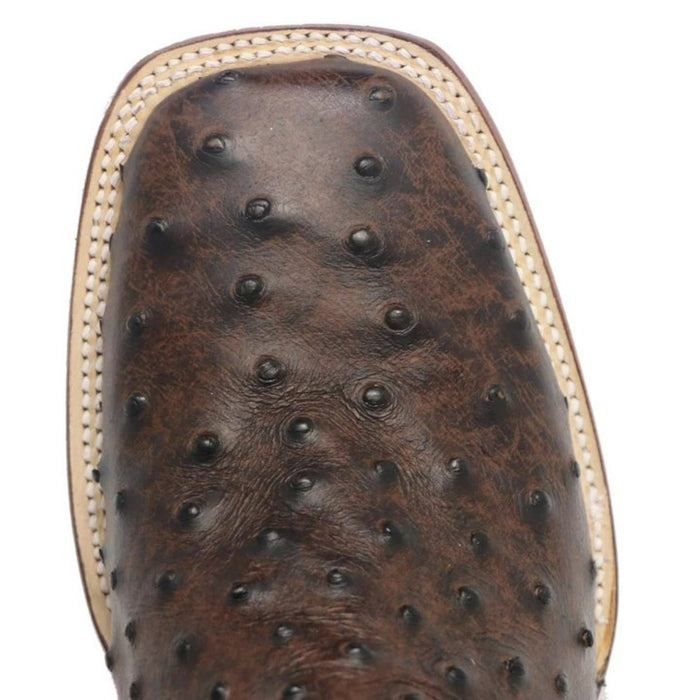 Men's Big Cabin Print Ostrich Square Toe Boots Chocolate