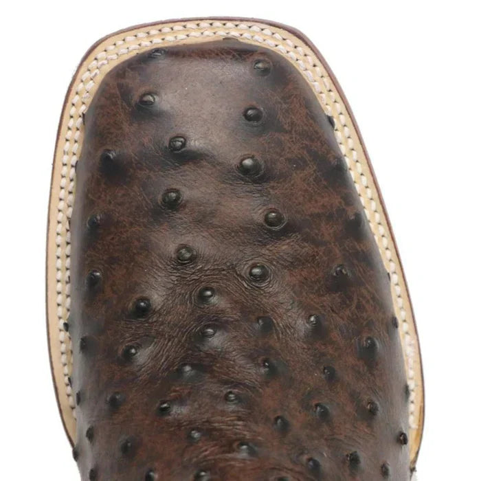 Men's Big Cabin Print Ostrich Square Toe Boots Chocolate