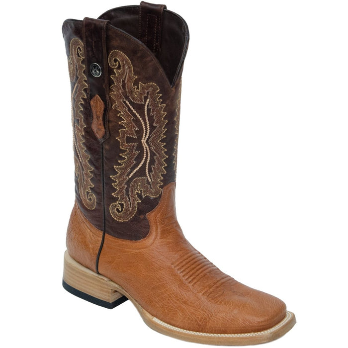 Men's Bosque Genuine Smooth Ostrich Square Toe Boots Brandy