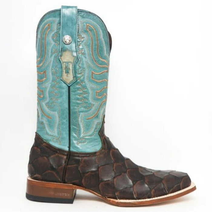 Men's Bozeman Print Monster Fish Square Toe Boots Brown