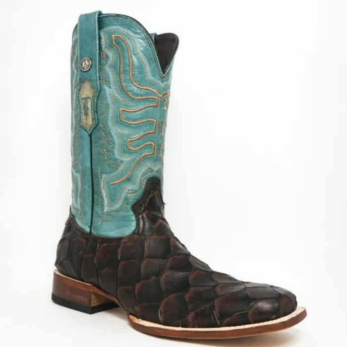 Men's Bozeman Print Monster Fish Square Toe Boots Brown