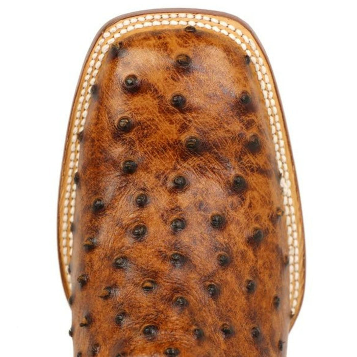 Men's Broken Arrow Print Ostrich Square Toe Boots Cognac