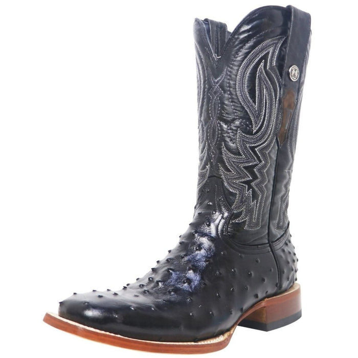 Men's Checotah Print Ostrich Square Toe Boots Black