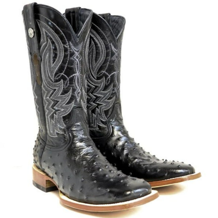 Men's Checotah Print Ostrich Square Toe Boots Black