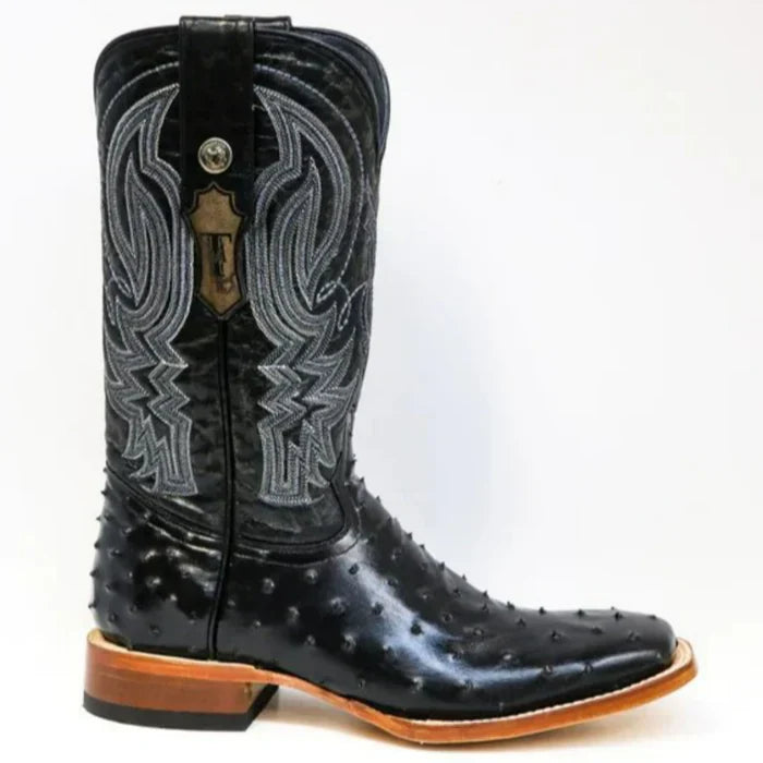 Men's Checotah Print Ostrich Square Toe Boots Black