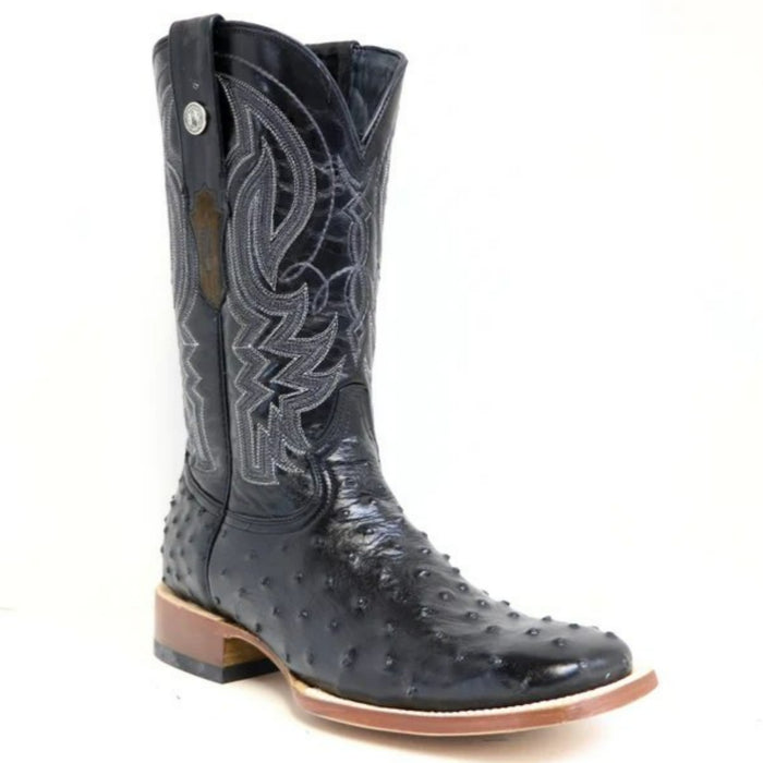 Men's Checotah Print Ostrich Square Toe Boots Black