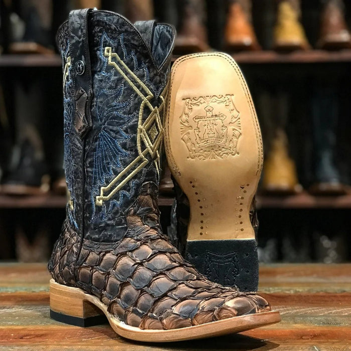Men's Chochise Genuine Monster Fish Square Toe Boots Brown