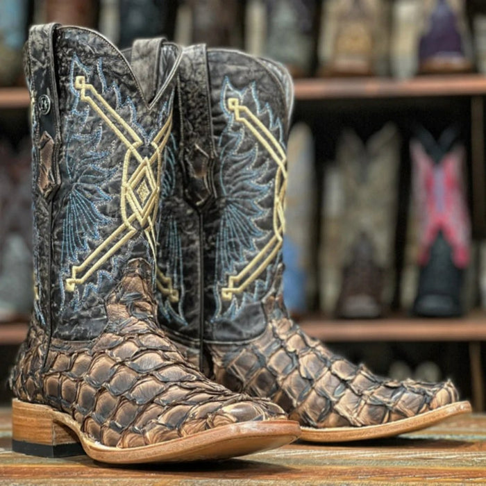 Men's Chochise Genuine Monster Fish Square Toe Boots Brown